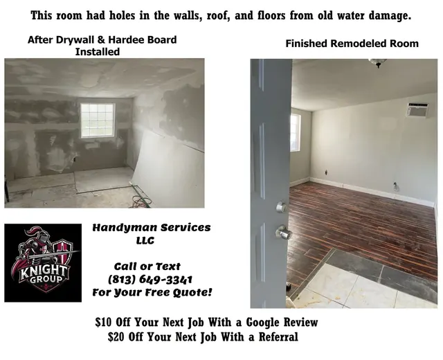 Room restoration before and after — handyman project photo in Pinellas County FL by Knight Group