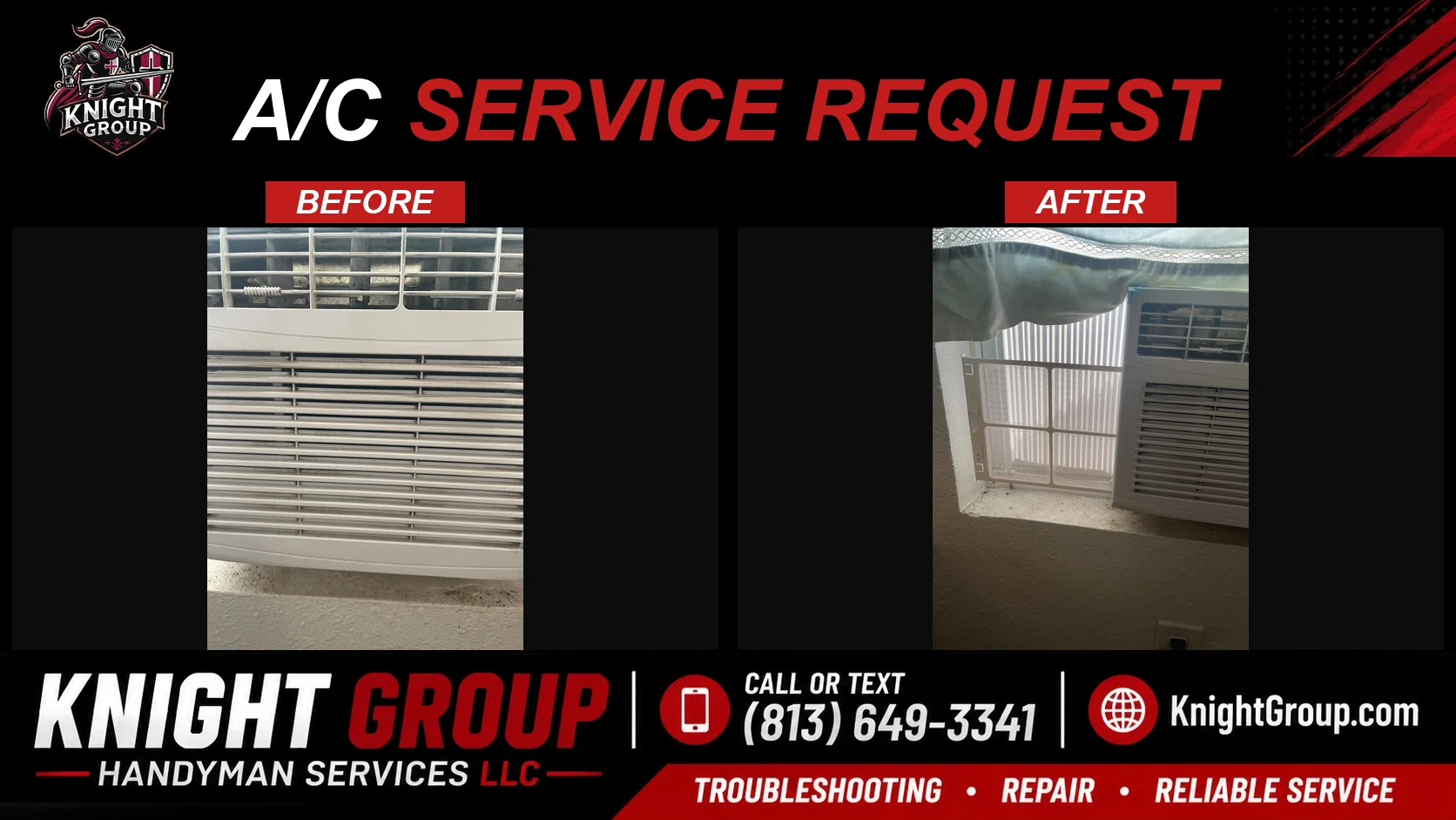 A/C service request before and after — handyman project photo in Pinellas County FL by Knight Group