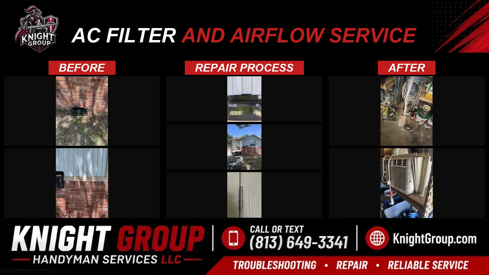 AC filter and airflow service before and after — handyman project photo in Pinellas County FL by Knight Group