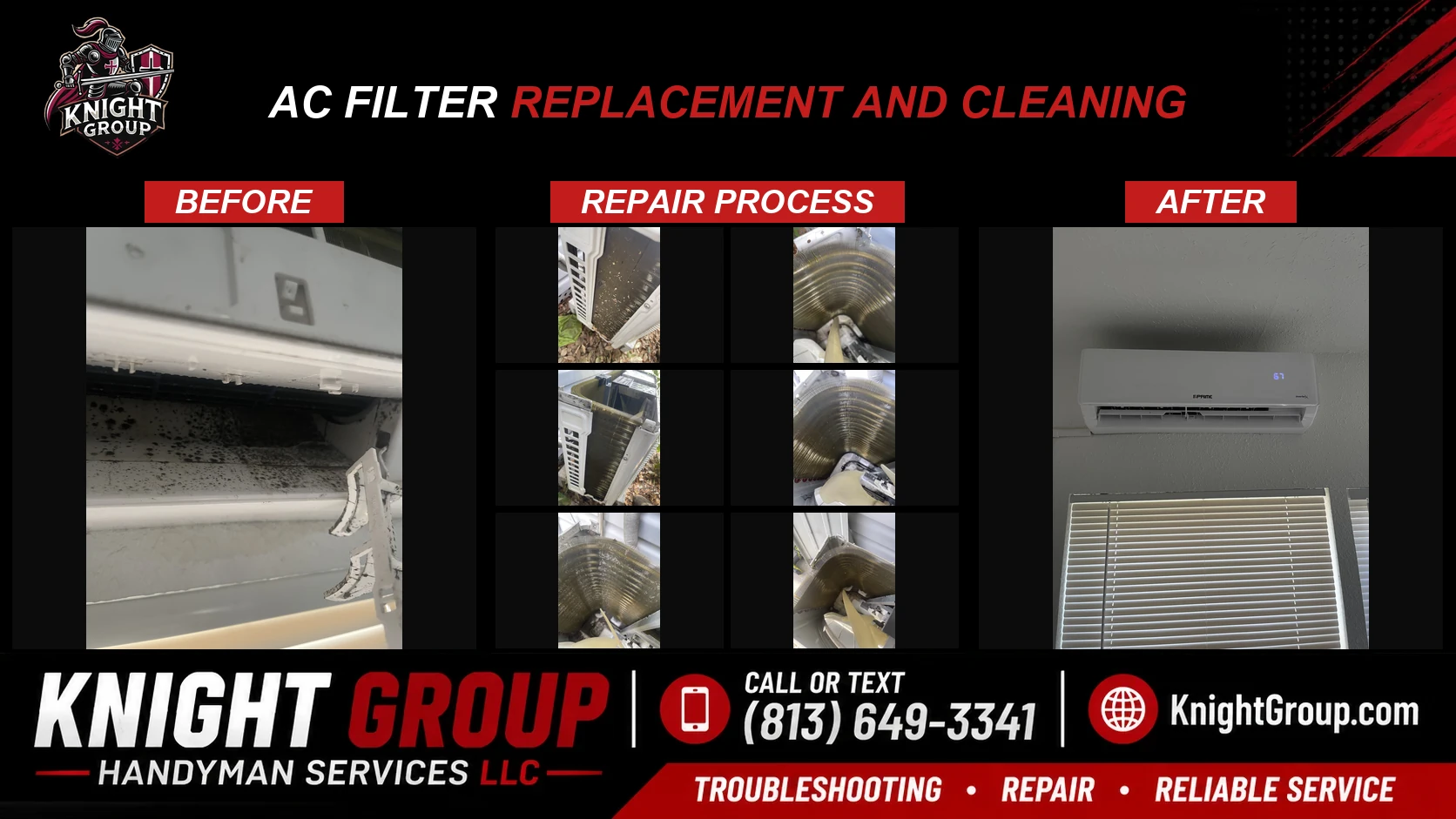 AC Filter Replacement and Cleaning before and after — handyman project photo in Pinellas County FL by Knight Group
