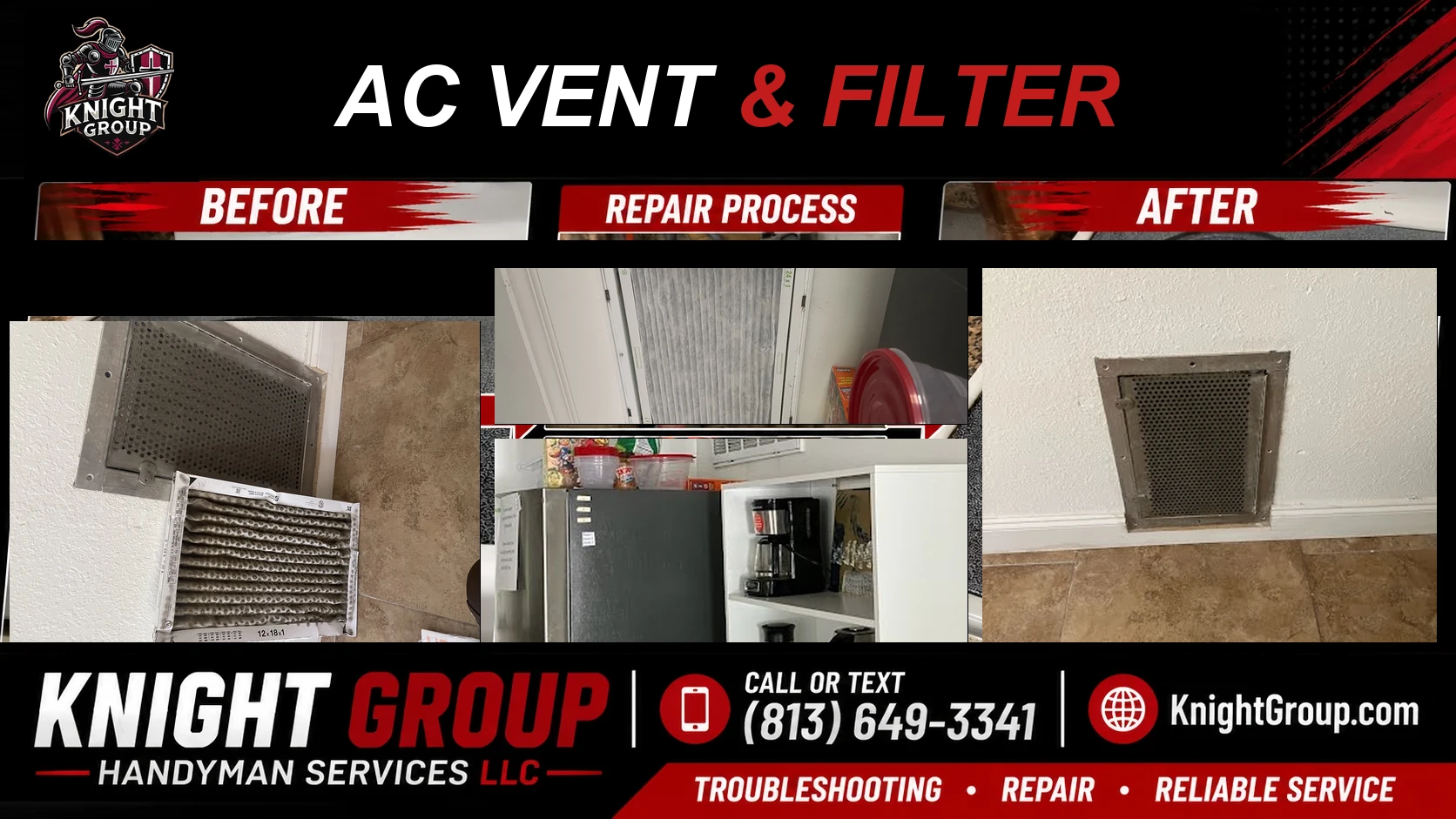 AC vent and filter change before and after — handyman project photo in Pinellas County FL by Knight Group