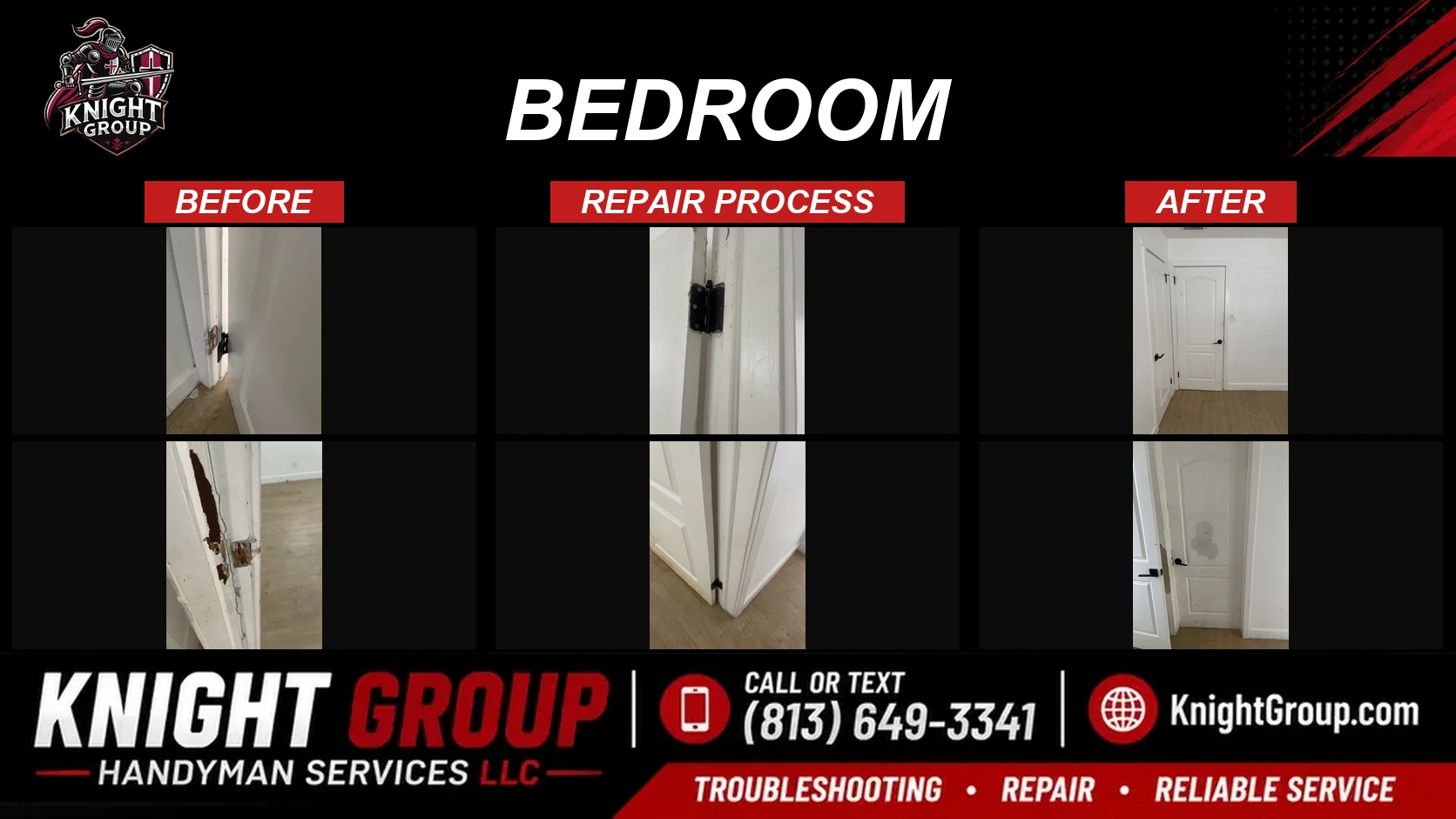Bedroom before and after — handyman project photo in Pinellas County FL by Knight Group