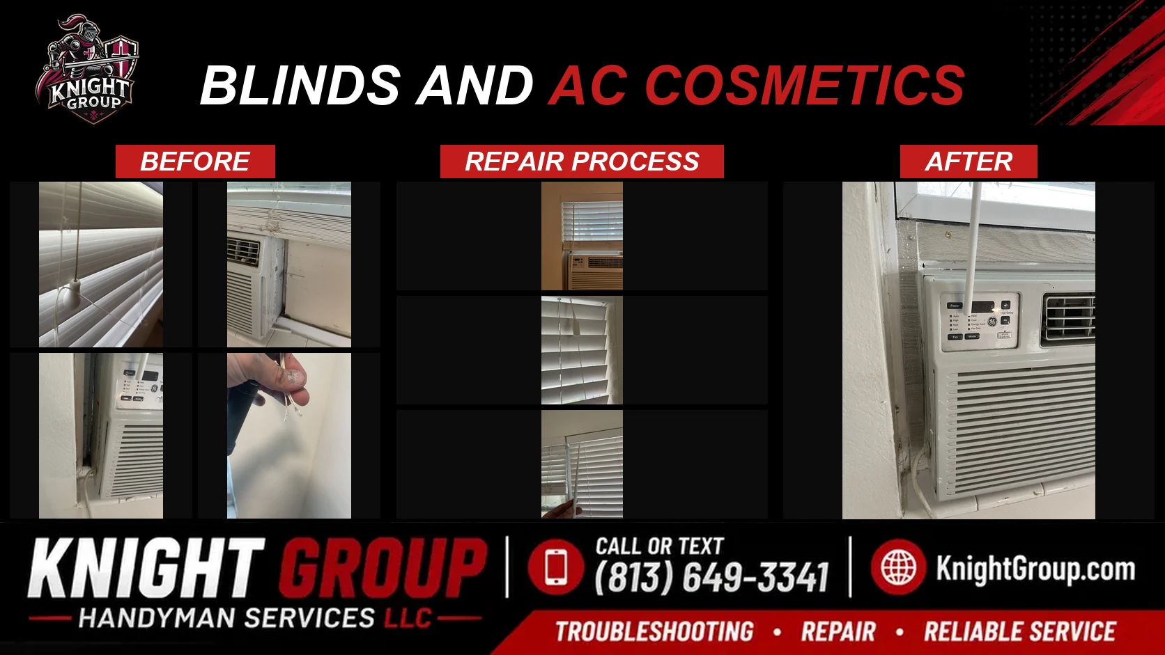 Blinds and ac cosmetics before and after — handyman project photo in Pinellas County FL by Knight Group