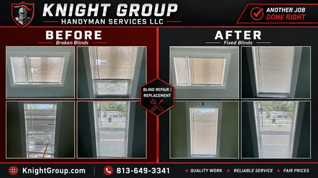Broken blinds replacement before and after — handyman project photo in Pinellas County FL by Knight Group