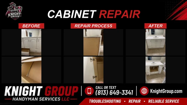 Cabinet repair before and after — handyman project photo in Pinellas County FL by Knight Group