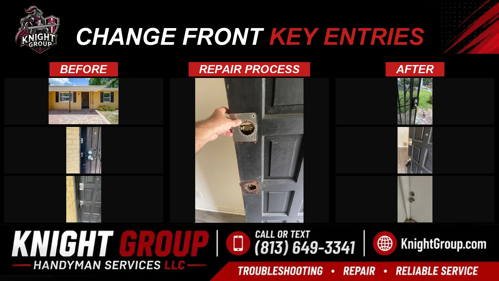 Change front key entries before and after — handyman project photo in Pinellas County FL by Knight Group
