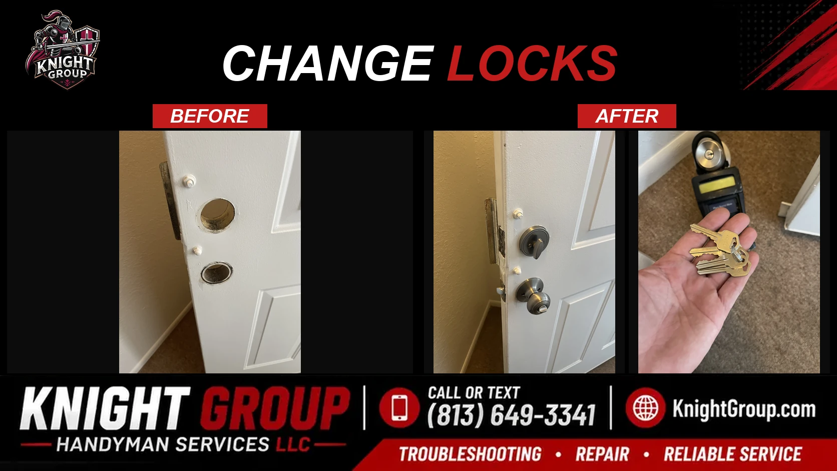 Change locks before and after — handyman project photo in Pinellas County FL by Knight Group