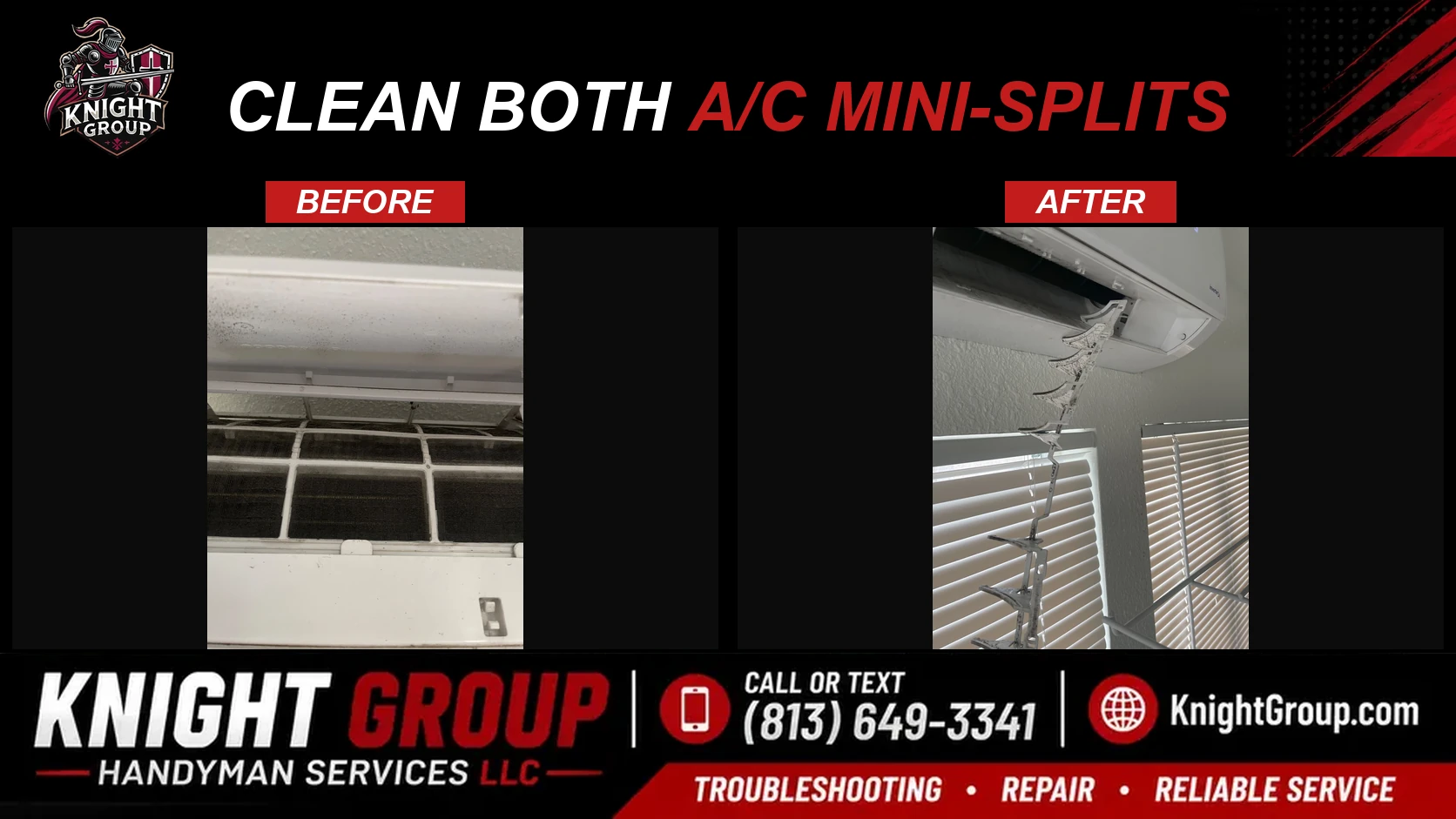 Clean Both A/C Mini-Splits before and after — handyman project photo in Pinellas County FL by Knight Group