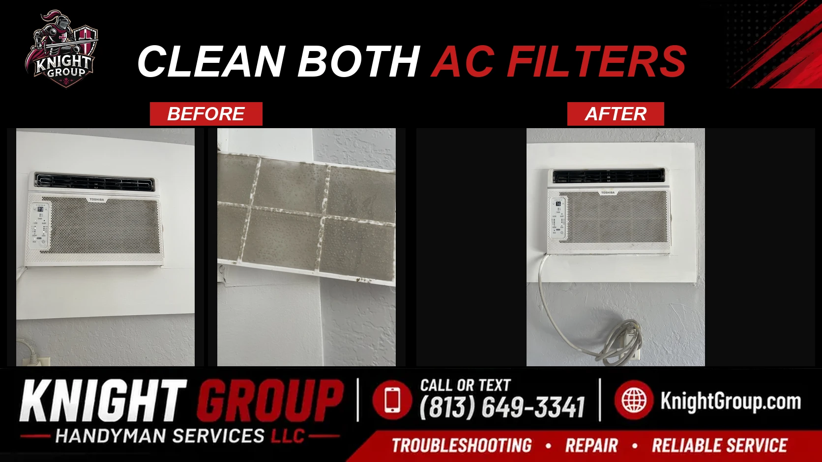 Clean both ac filters before and after — handyman project photo in Pinellas County FL by Knight Group