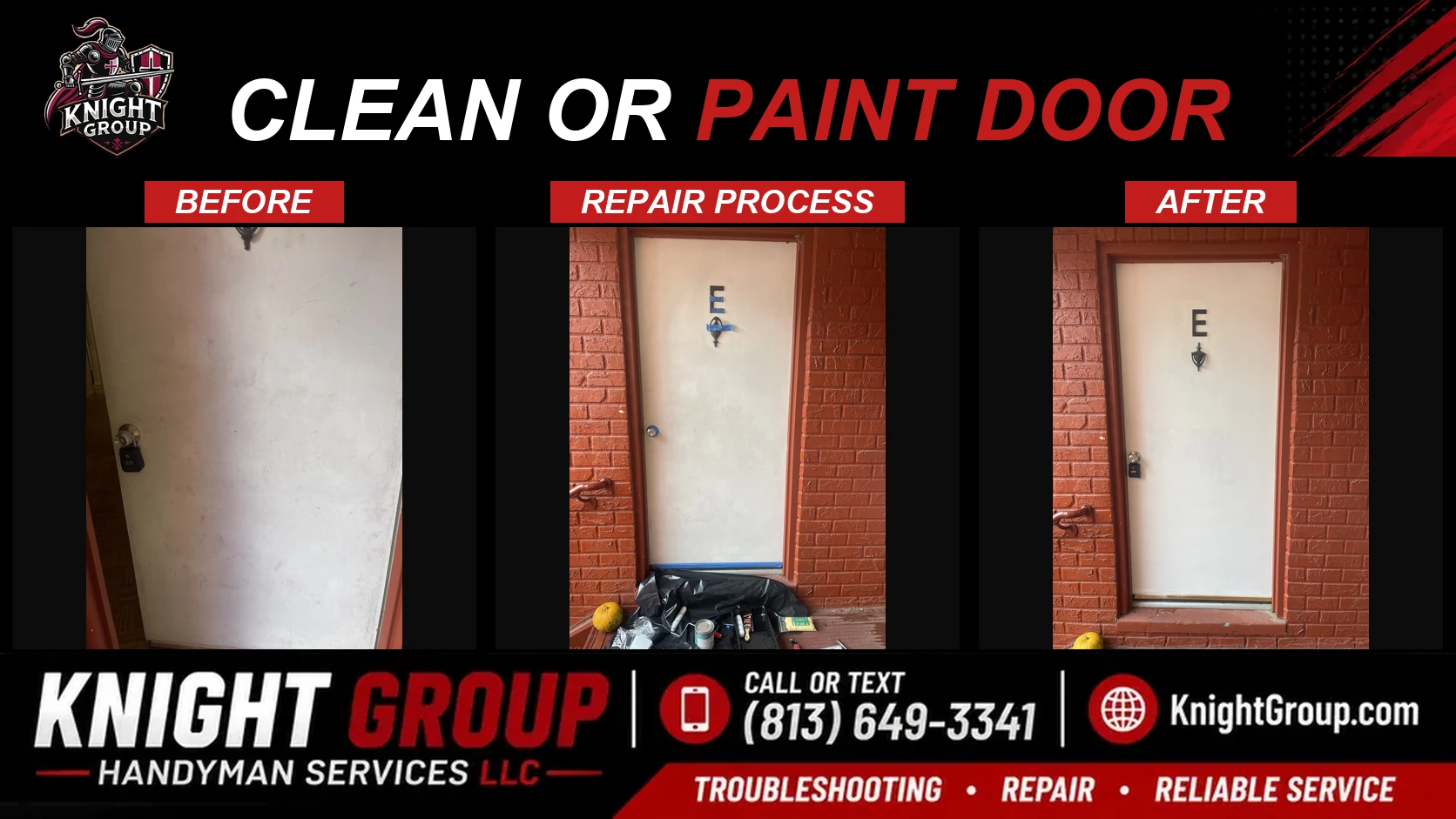 Clean or paint door before and after — handyman project photo in Pinellas County FL by Knight Group