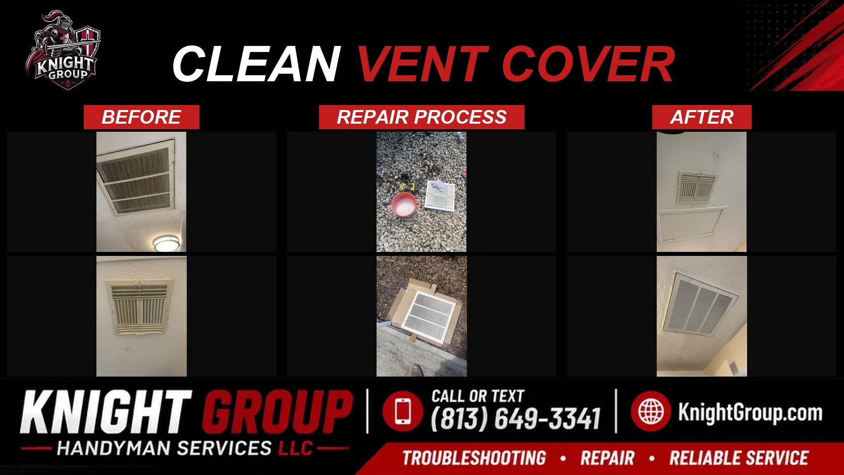 Clean vent cover before and after — handyman project photo in Pinellas County FL by Knight Group