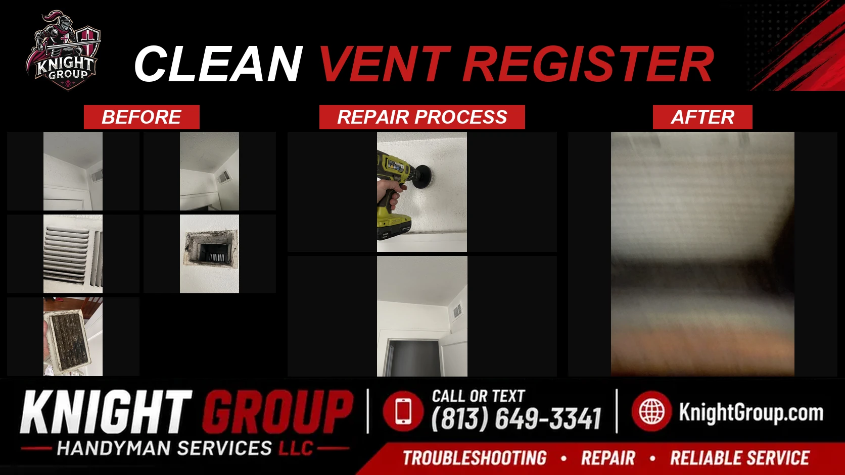 Clean Vent Register before and after — handyman project photo in Pinellas County FL by Knight Group
