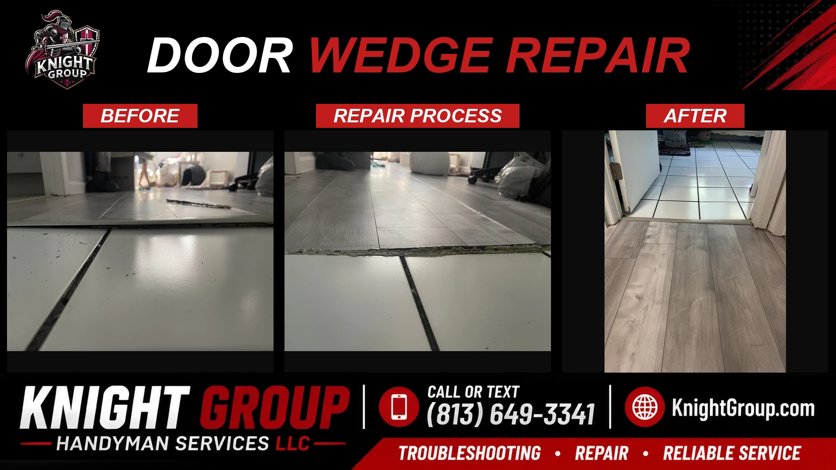 Door wedge install before and after — handyman project photo in Pinellas County FL by Knight Group