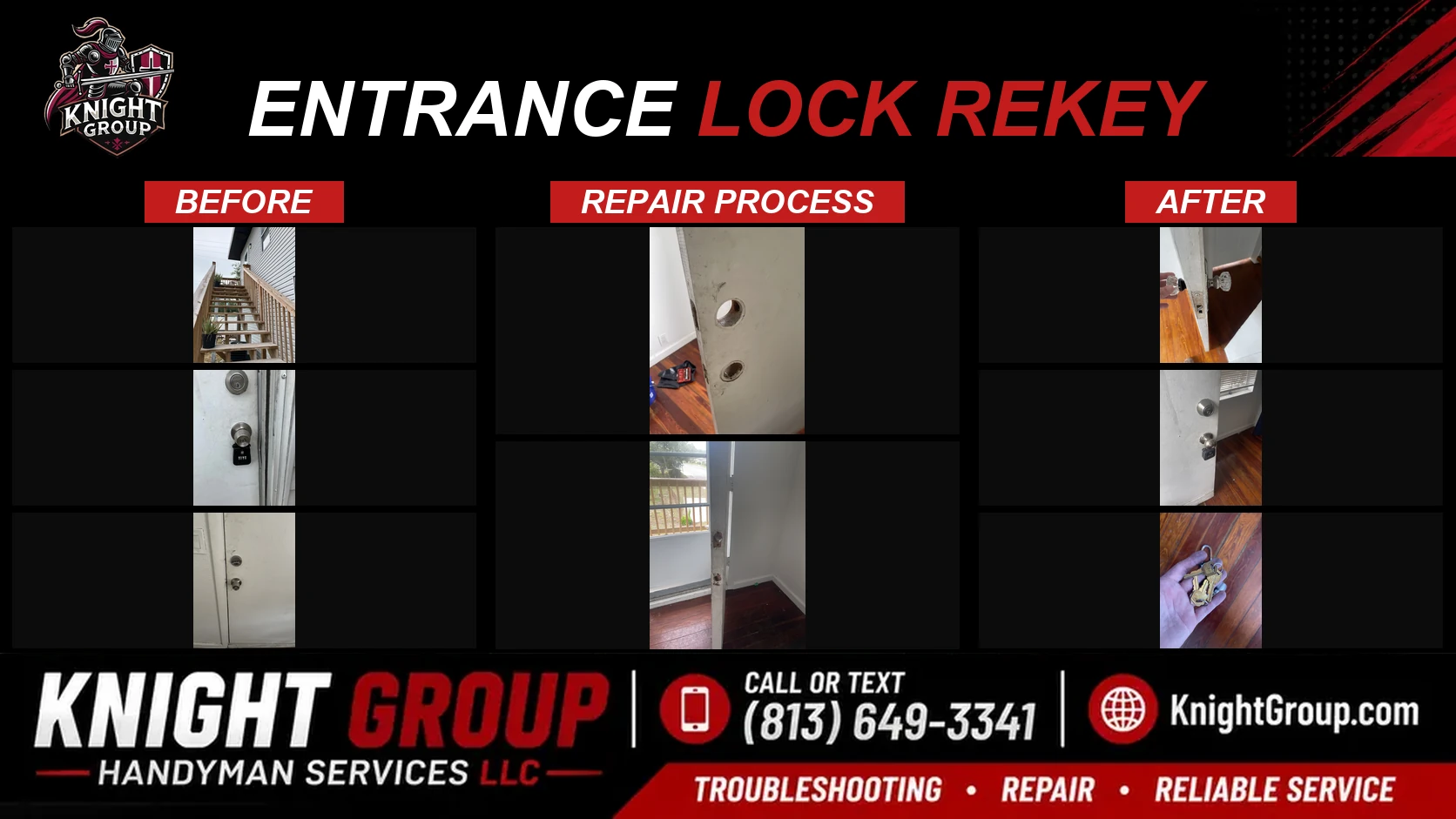 entrance lock rekey before and after — handyman project photo in Pinellas County FL by Knight Group