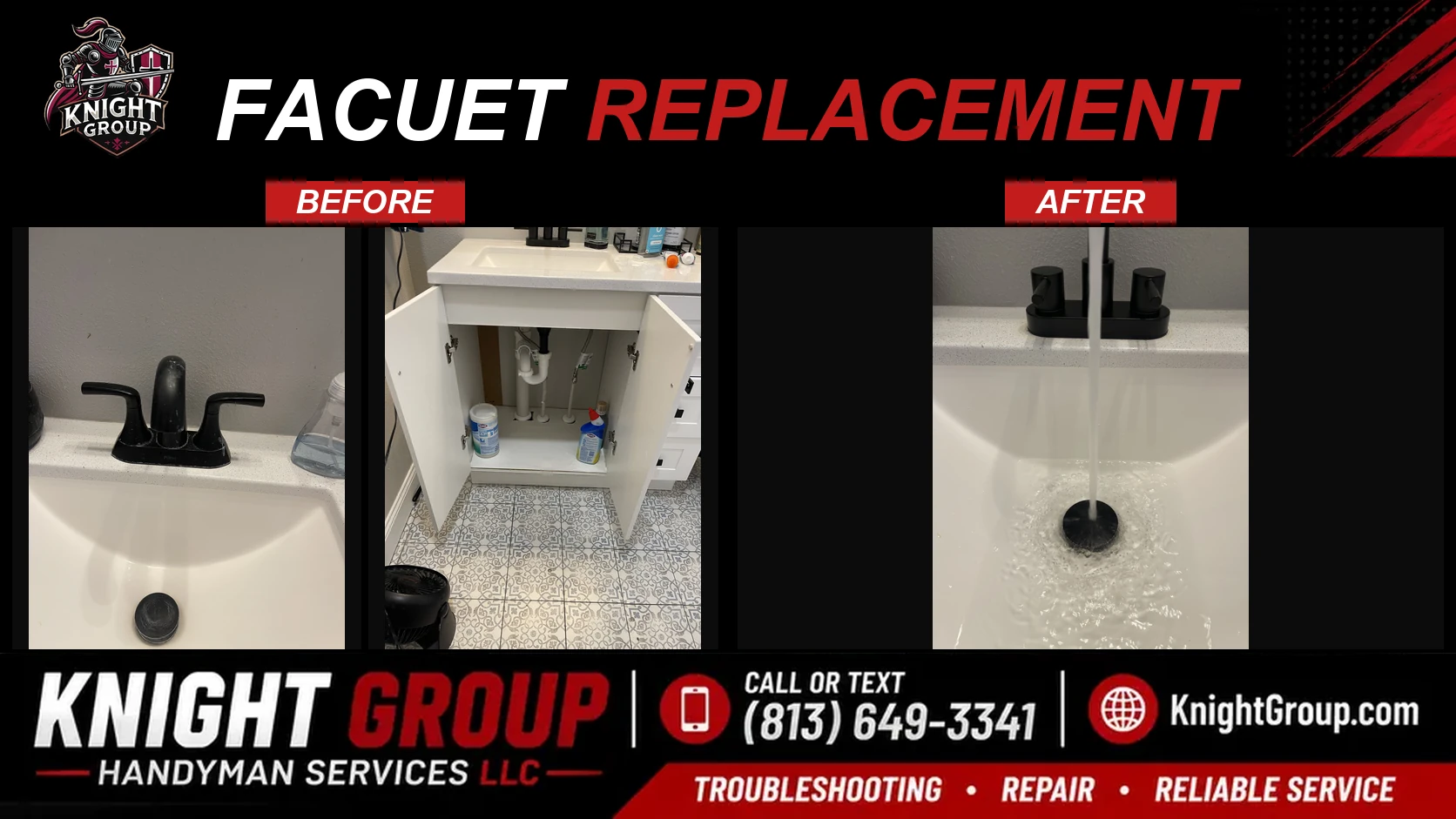Facuet Replacement before and after — handyman project photo in Pinellas County FL by Knight Group