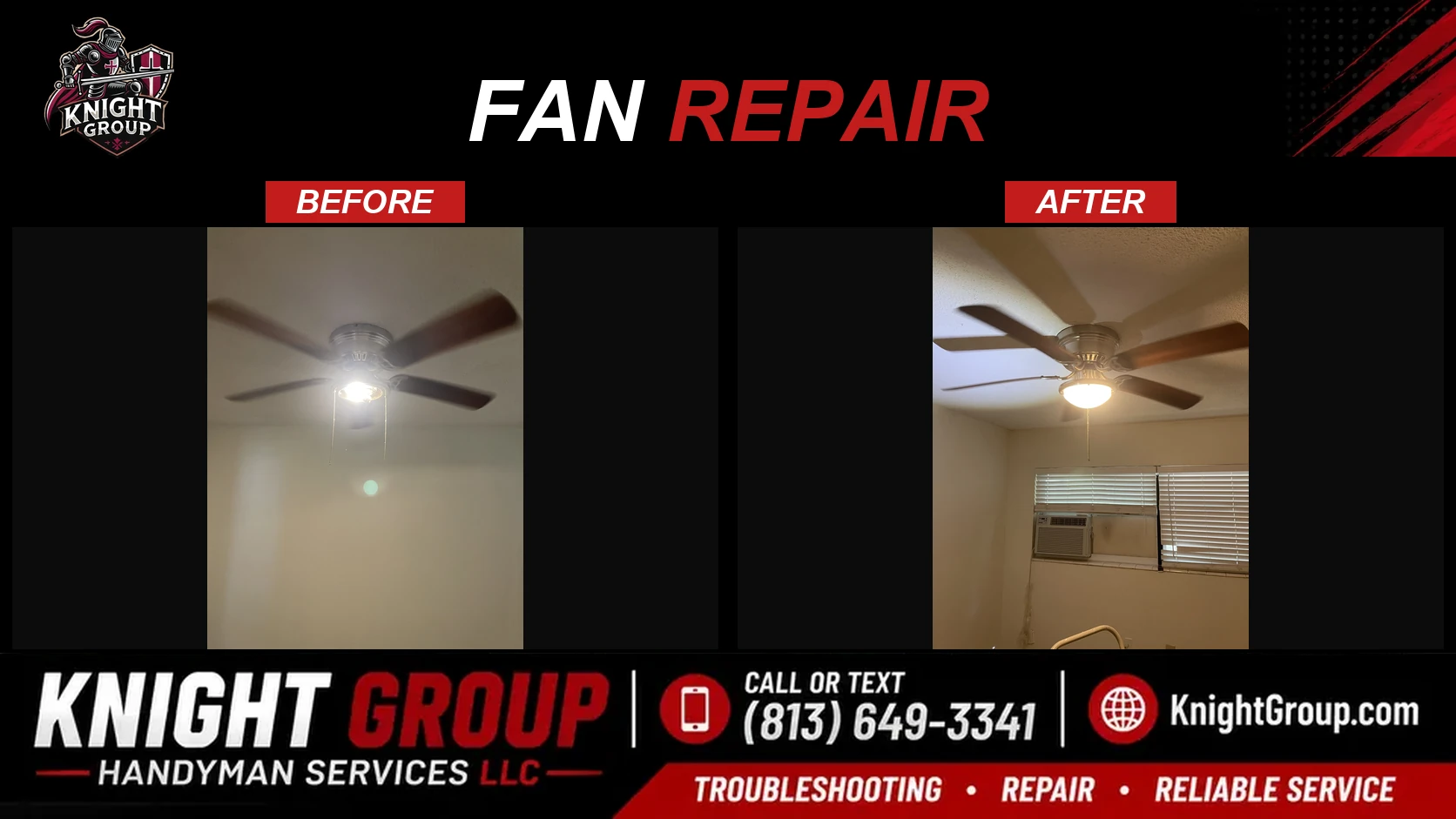 Historical project photo: Fan repair — before & after