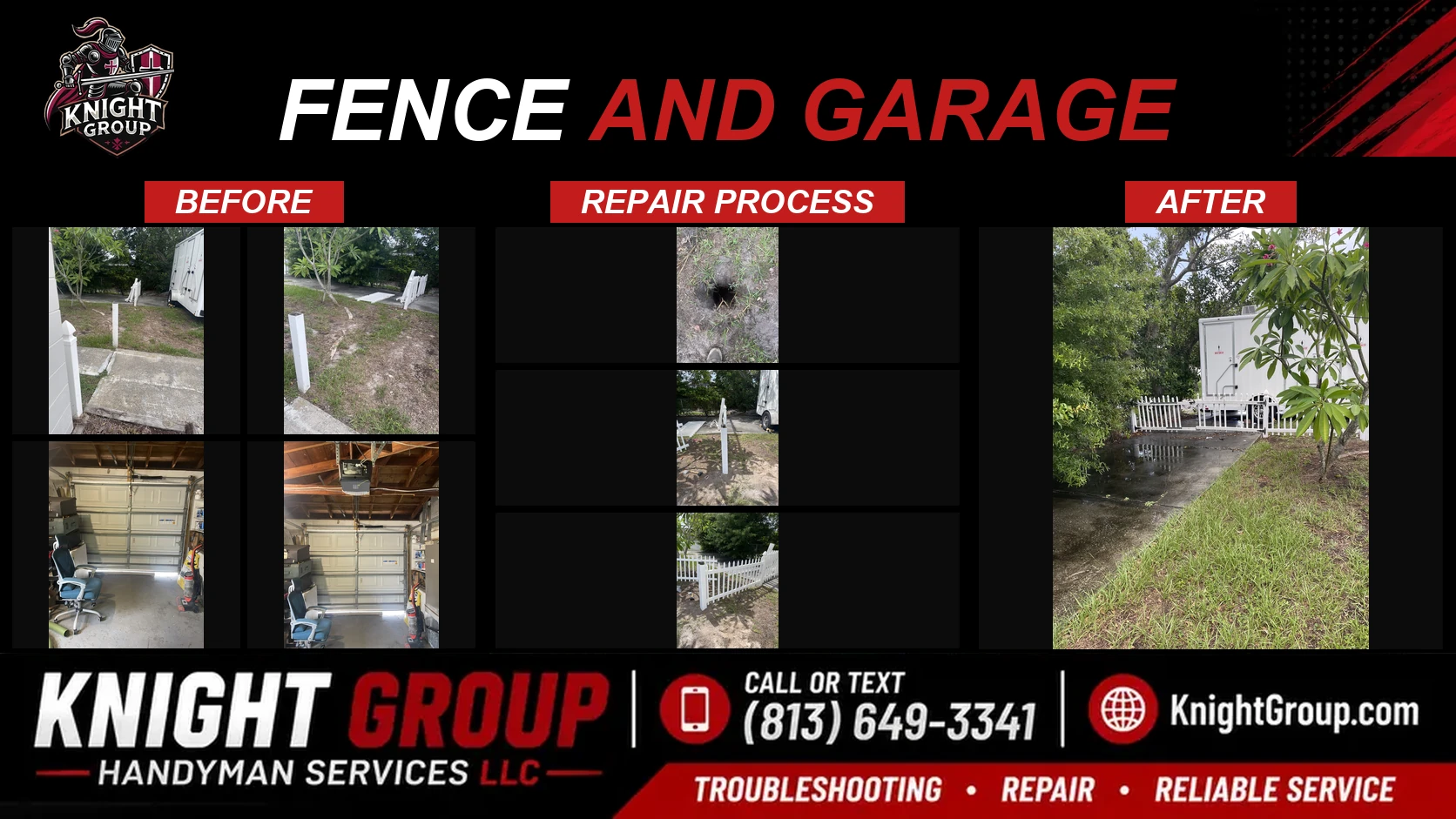 Fence and Garage before and after — handyman project photo in Pinellas County FL by Knight Group