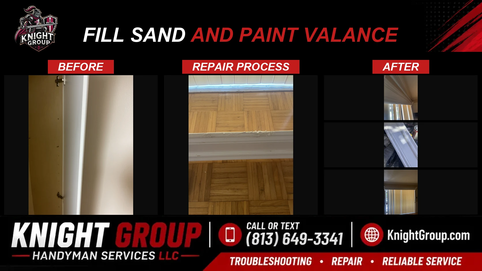 Fill sand and paint valance before and after — handyman project photo in Pinellas County FL by Knight Group
