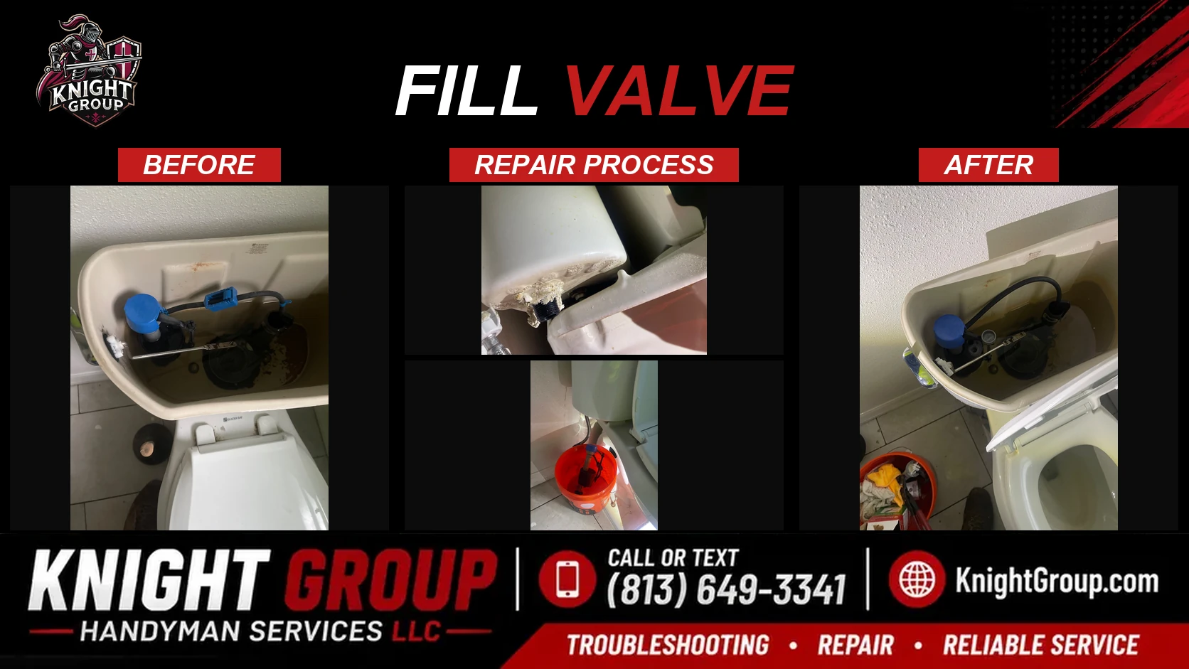 Fill valve before and after — handyman project photo in Pinellas County FL by Knight Group
