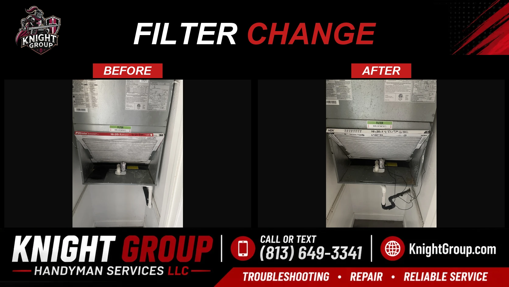 HVAC filter change before and after — handyman project photo in Pinellas County FL by Knight Group