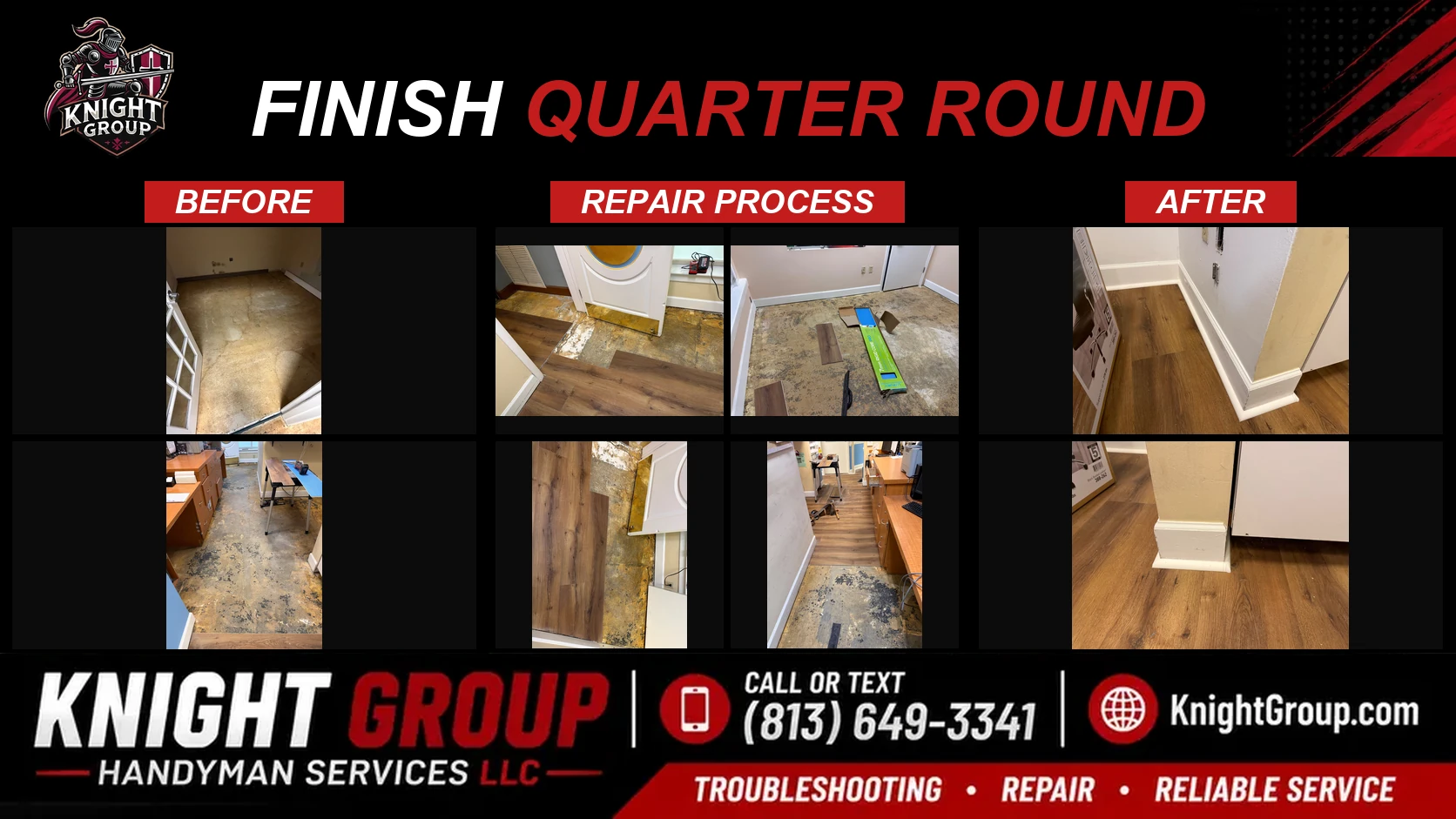 Finish quarter round before and after — handyman project photo in Pinellas County FL by Knight Group