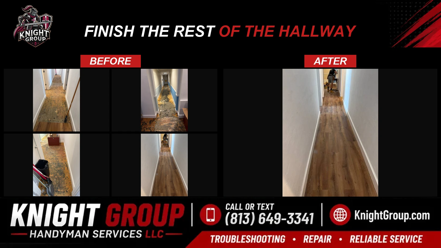 Finish the rest of the hallway before and after — handyman project photo in Pinellas County FL by Knight Group