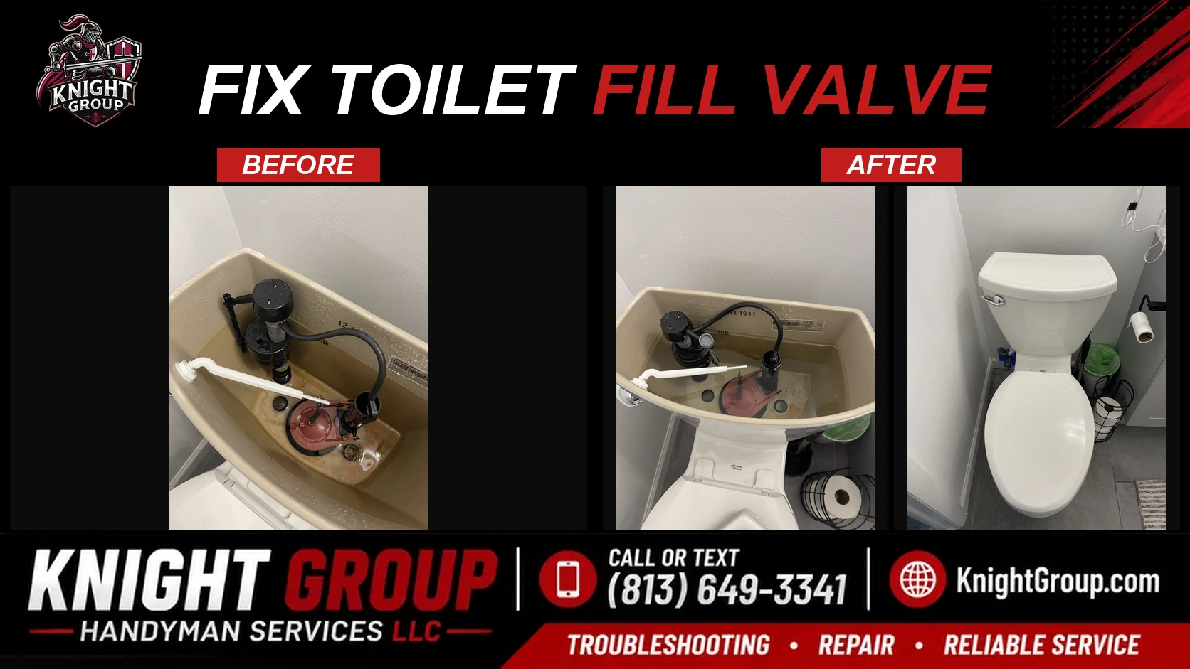 Historical project photo: Fix toilet fill valve — before & after