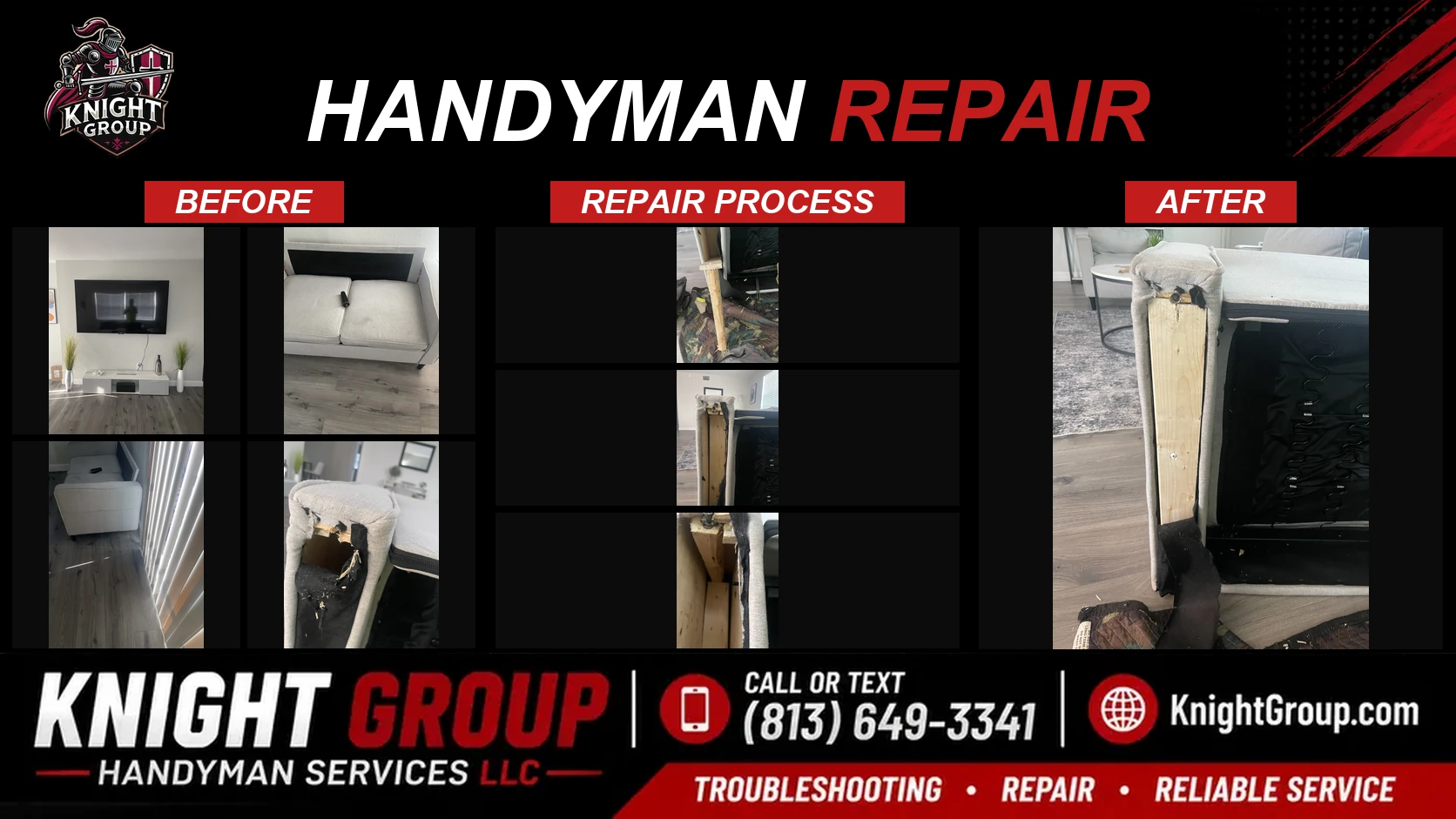 Handyman repair before and after — handyman project photo in Pinellas County FL by Knight Group