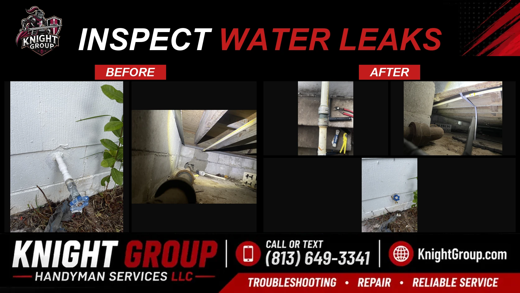 Inspect water leaks before and after — handyman project photo in Pinellas County FL by Knight Group