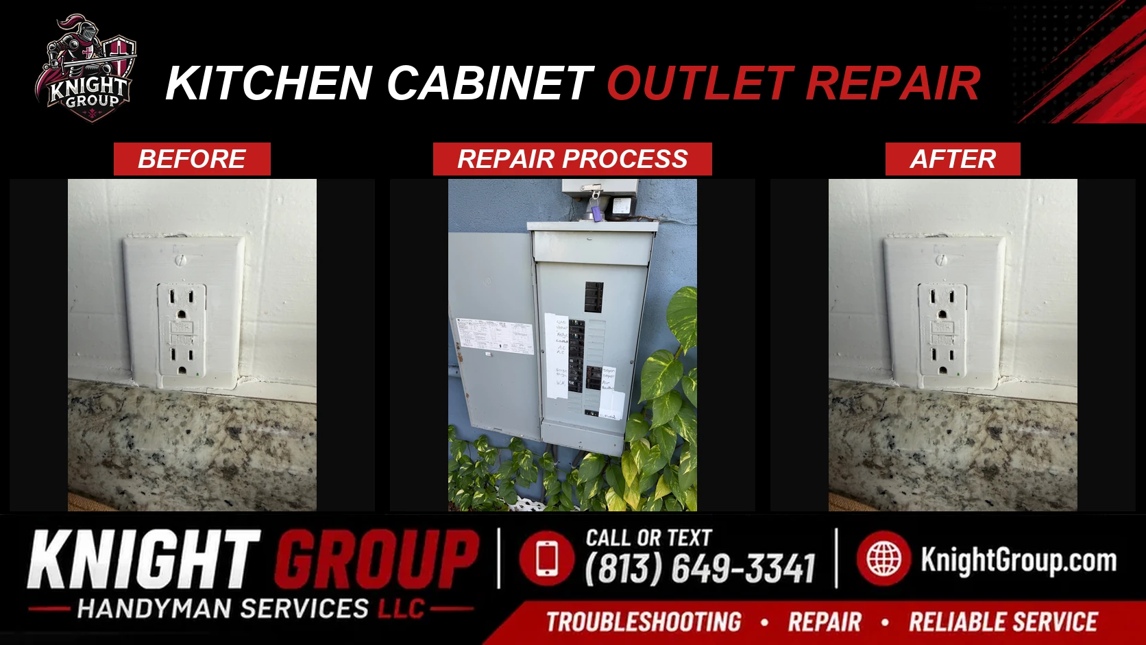 Historical project photo: Kitchen Cabinet Outlet Repair — before & after
