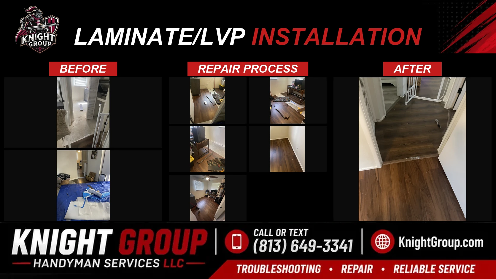 laminate/lvp installation before and after — handyman project photo in Pinellas County FL by Knight Group
