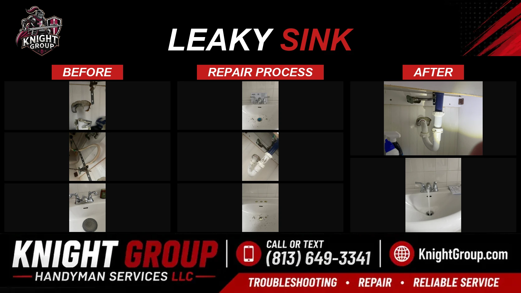 Historical project photo: Leaky sink — before & after