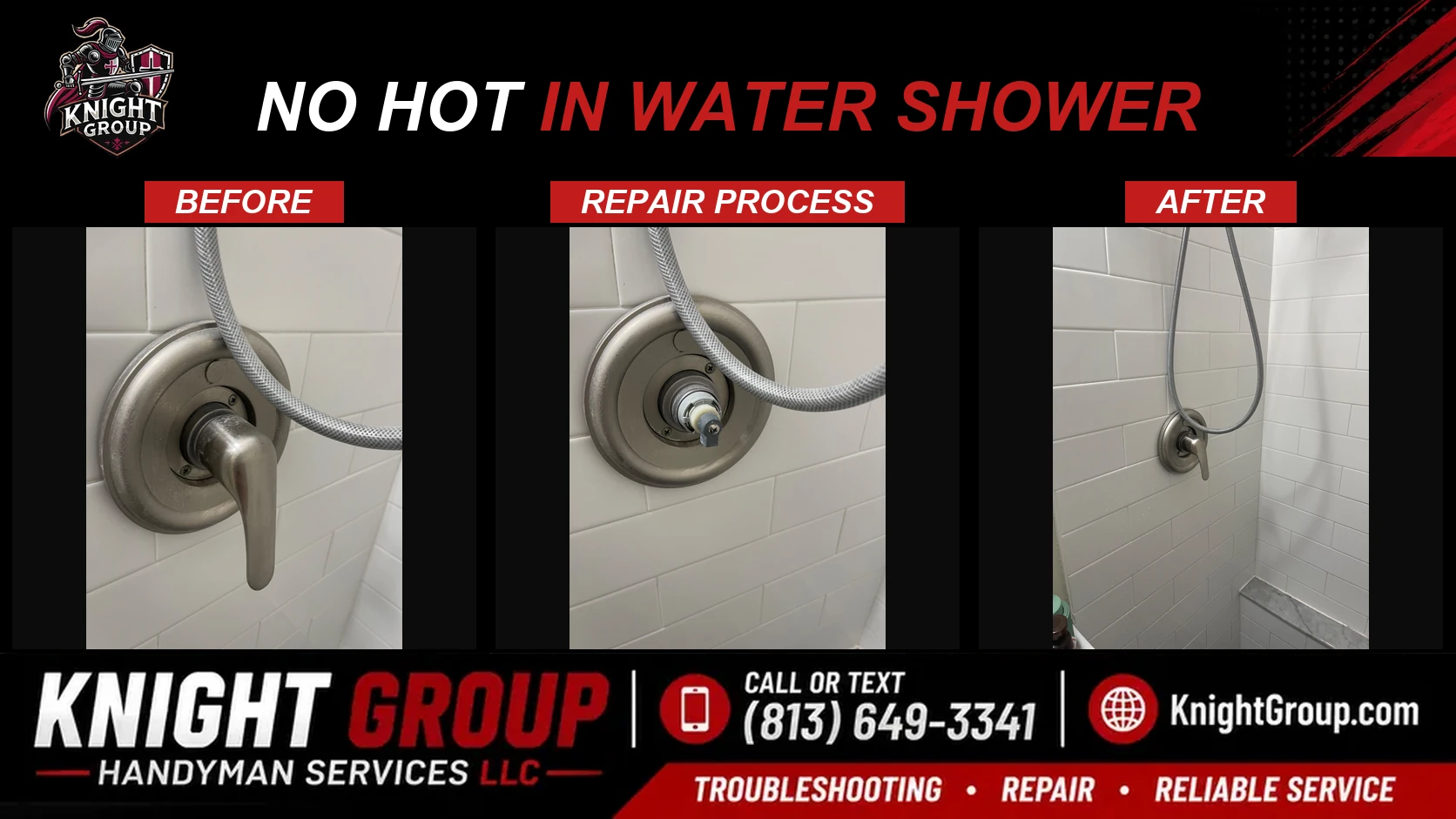 Historical project photo: No Hot in Water Shower — before & after