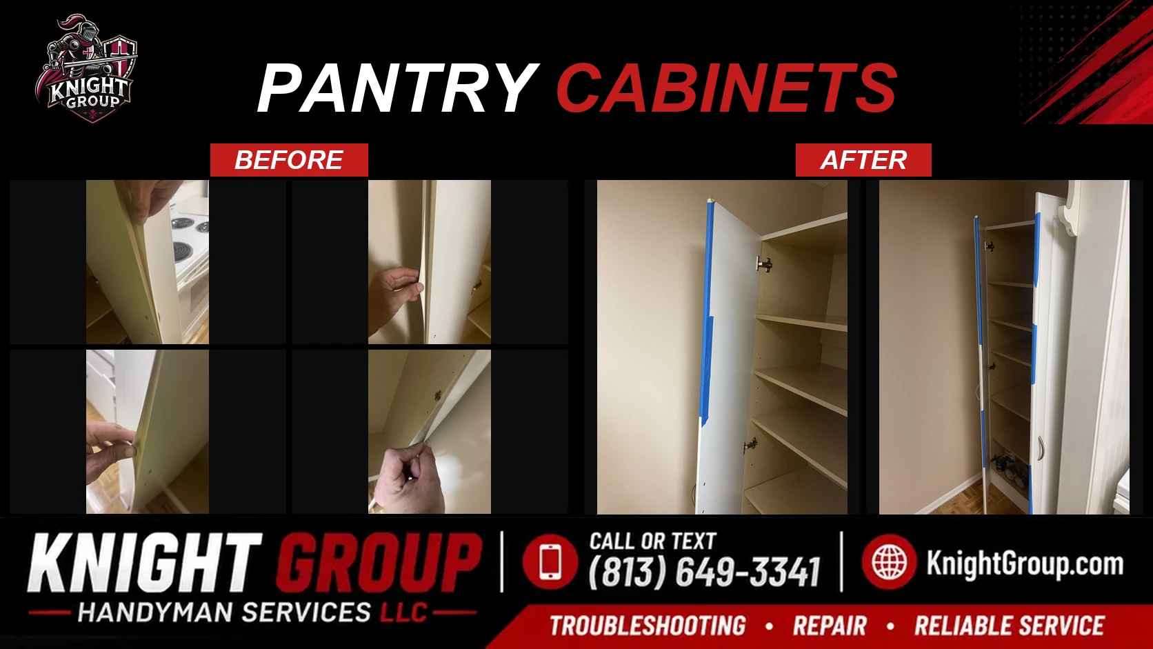 Pantry cabinets before and after — handyman project photo in Pinellas County FL by Knight Group