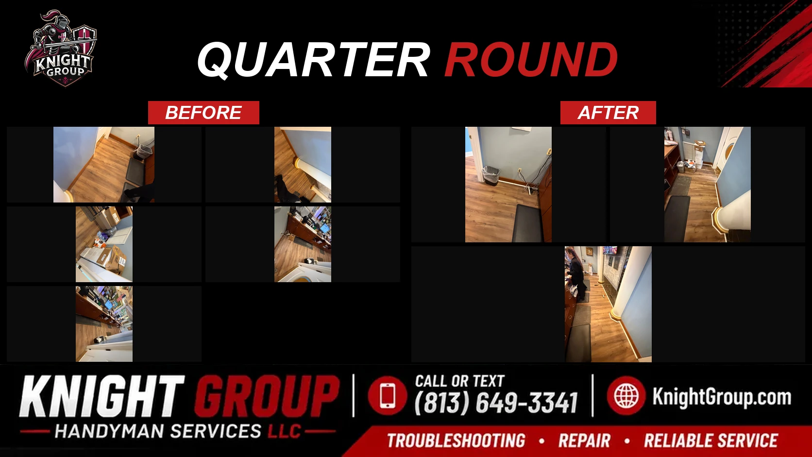 Quarter Round before and after — handyman project photo in Pinellas County FL by Knight Group
