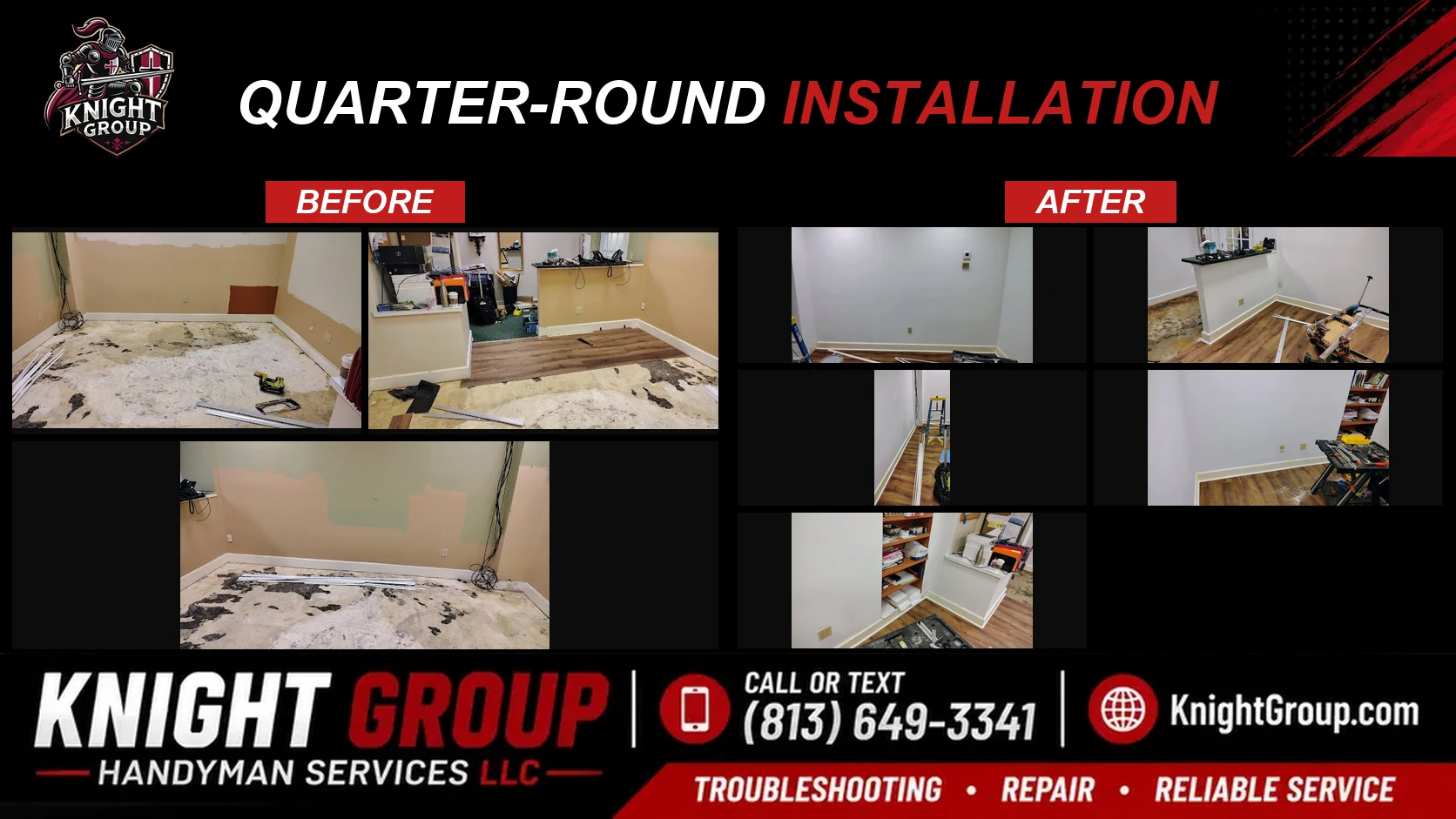 quarter-round installation before and after — handyman project photo in Pinellas County FL by Knight Group