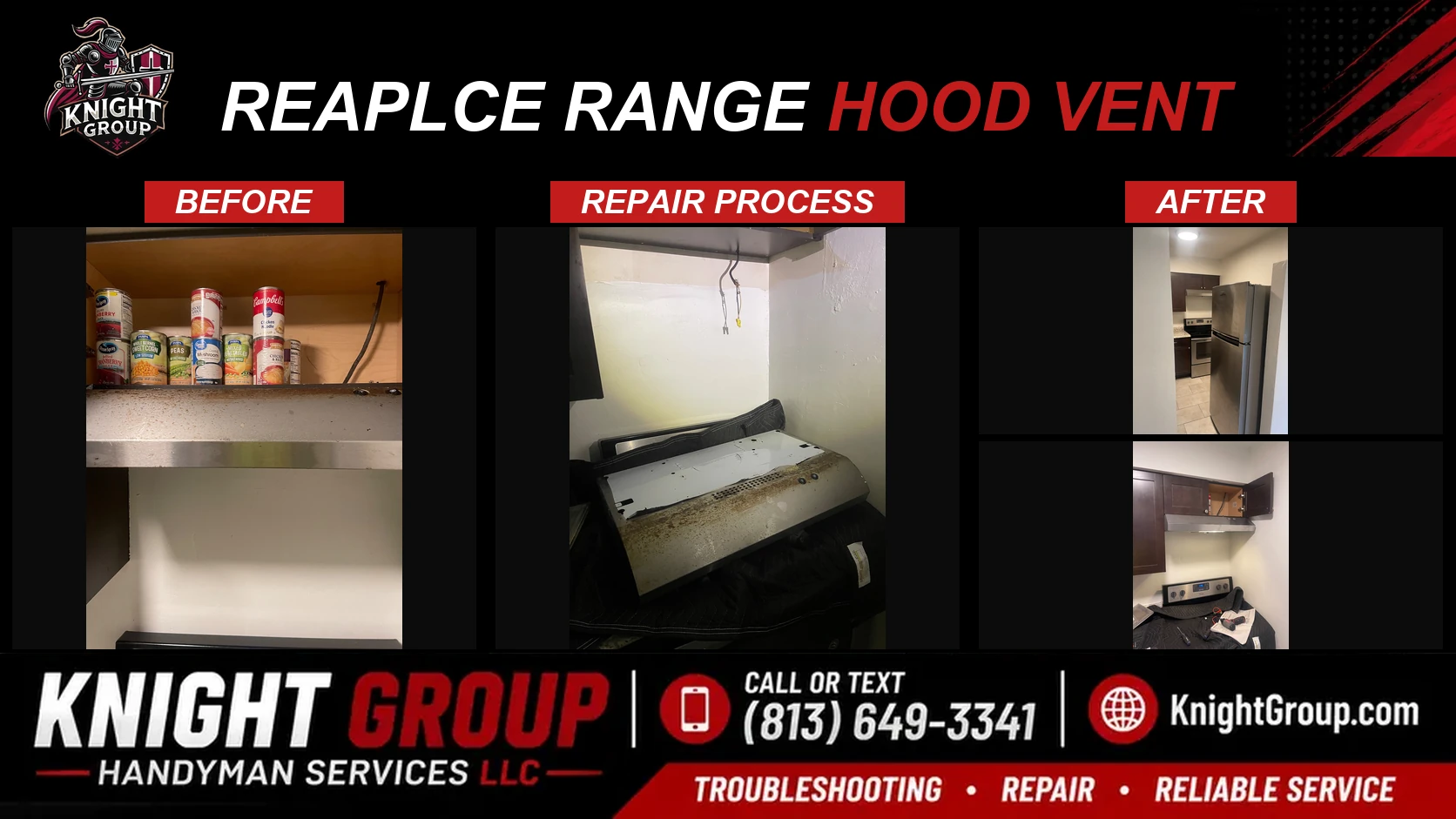Reaplce Range Hood Vent before and after — handyman project photo in Pinellas County FL by Knight Group