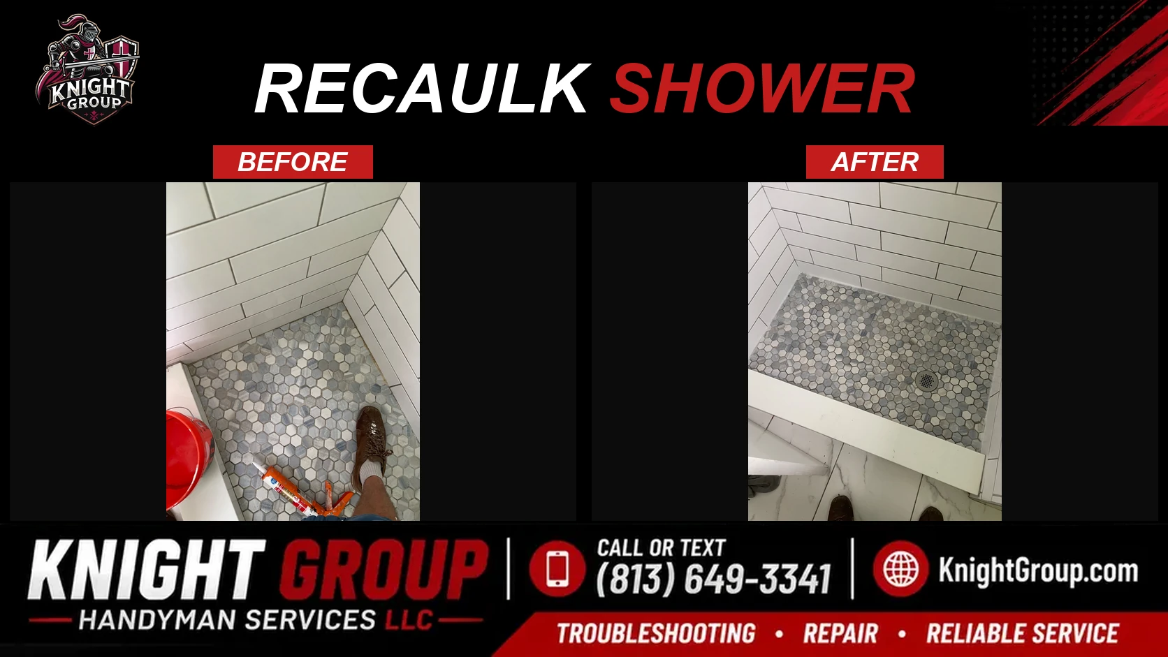 Historical project photo: Recaulk shower — before & after