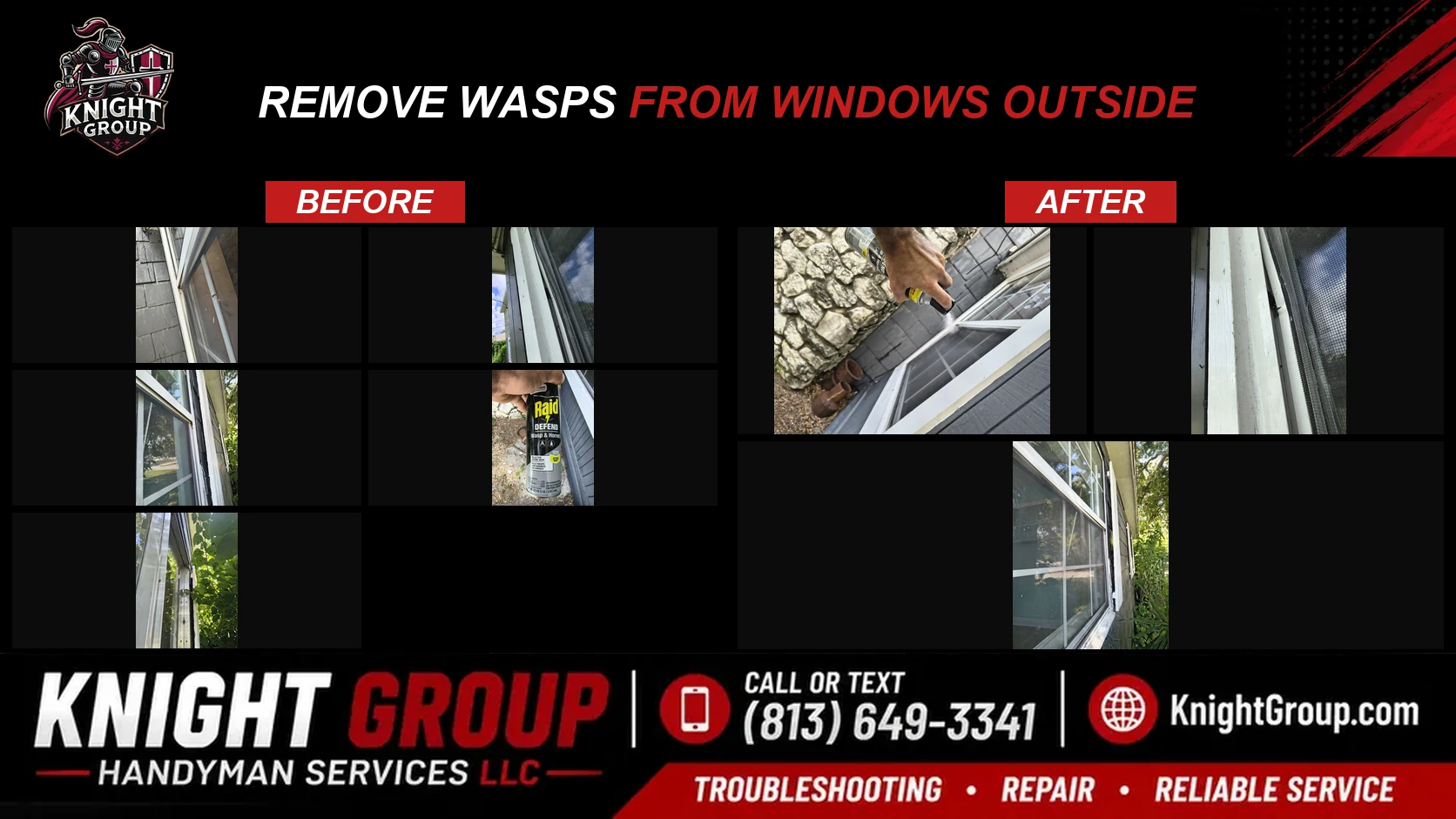 Historical project photo: Remove wasps from windows outside — before & after