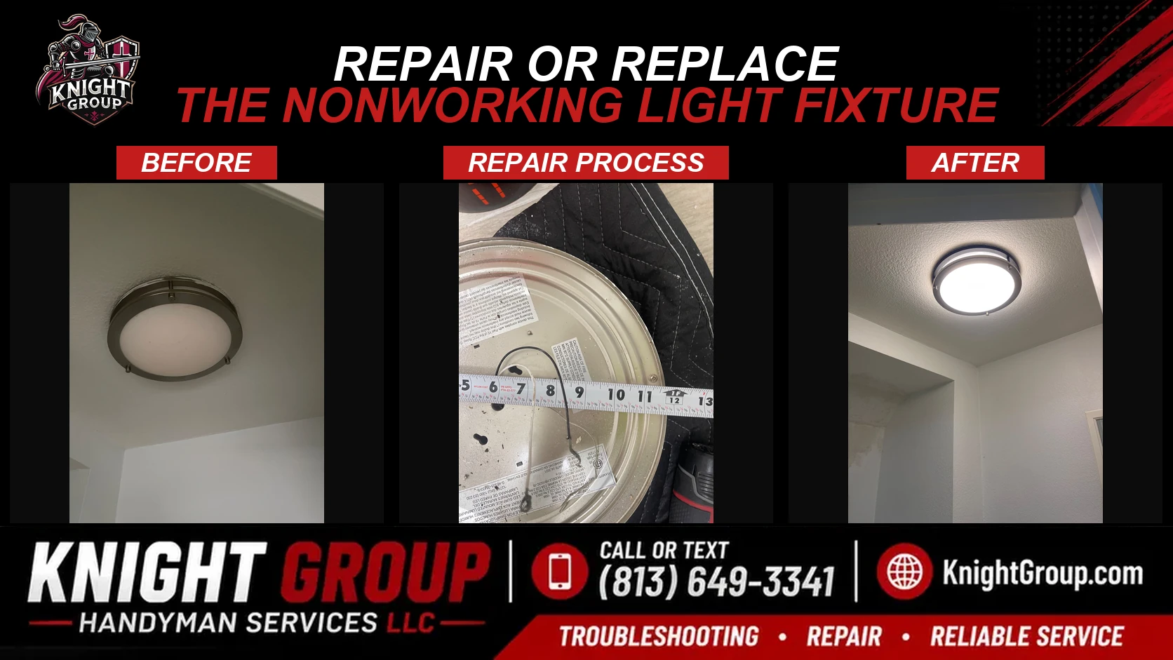 Historical project photo: repair or replace the nonworking light fixture — before & after