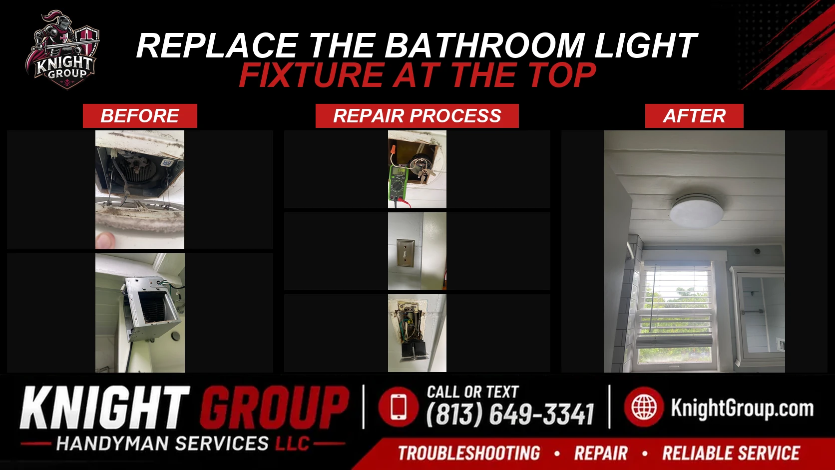 replace the bathroom light fixture at the top