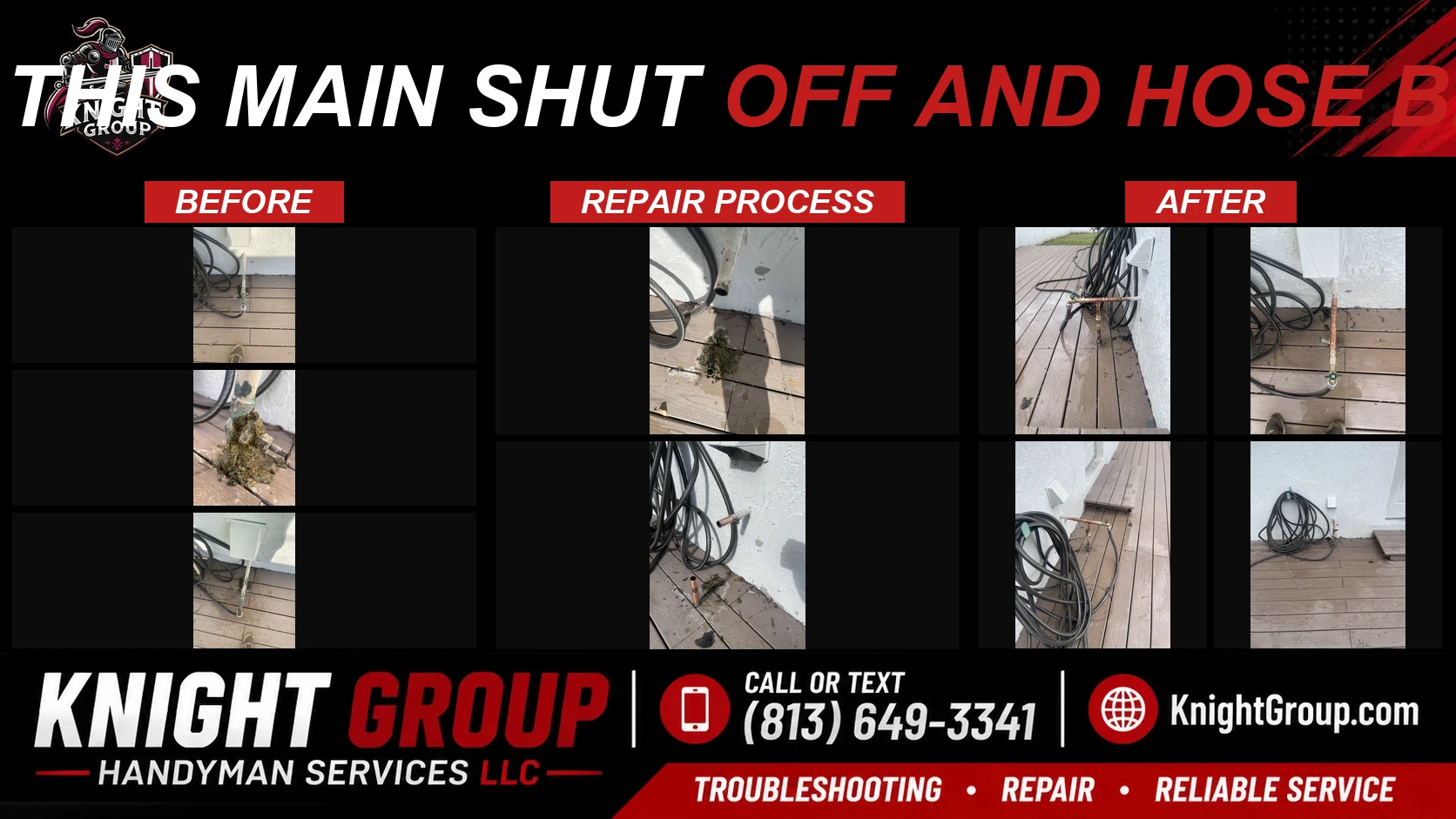 replacing this main shut off and hose bib (copper) before and after — handyman project photo in Pinellas County FL by Knight Group