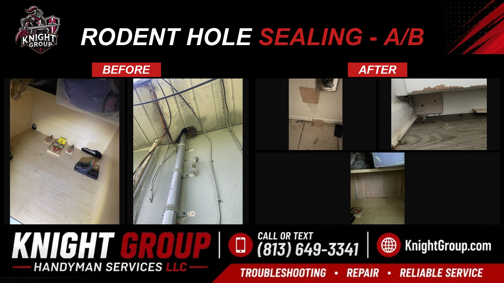 Rodent Hole Sealing - A/B before and after — handyman project photo in Pinellas County FL by Knight Group
