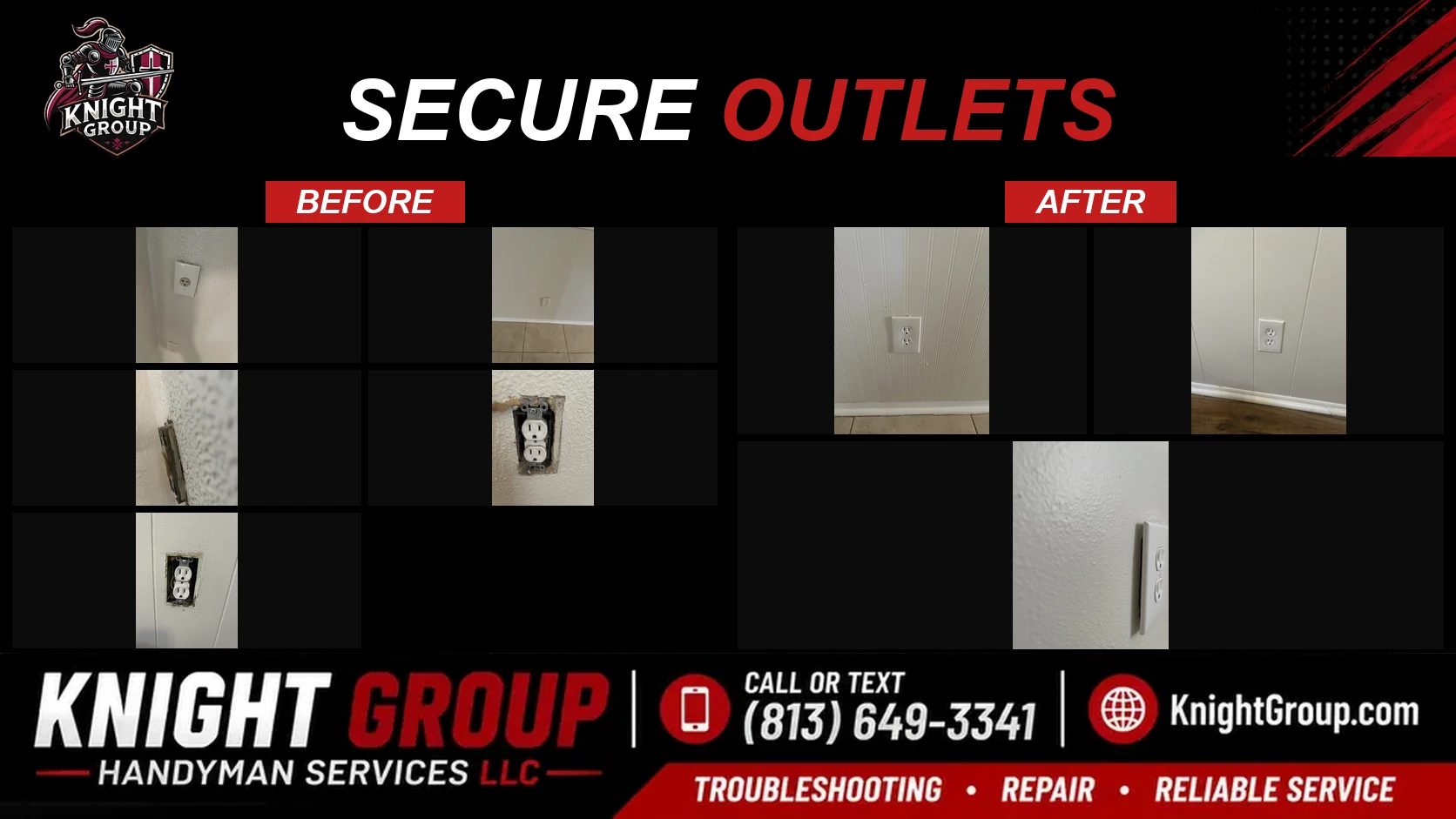 Secure outlets before and after — handyman project photo in Pinellas County FL by Knight Group