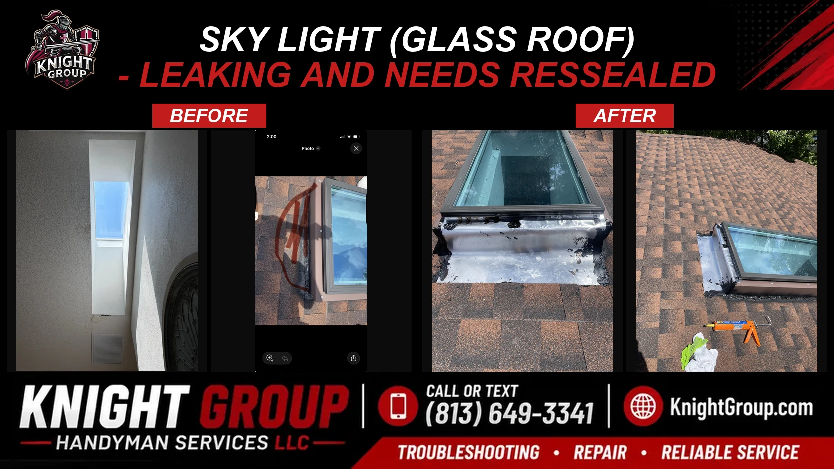 Sky Light (Glass Roof) - leaking and needs ressealed