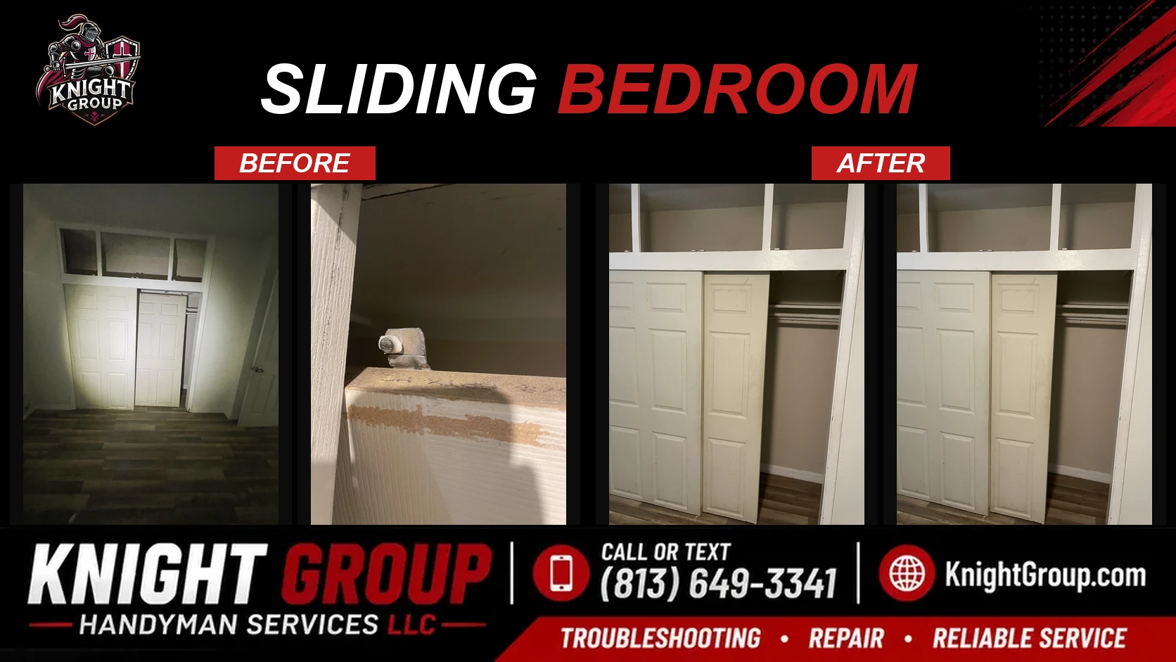 Sliding bedroom before and after — handyman project photo in Pinellas County FL by Knight Group