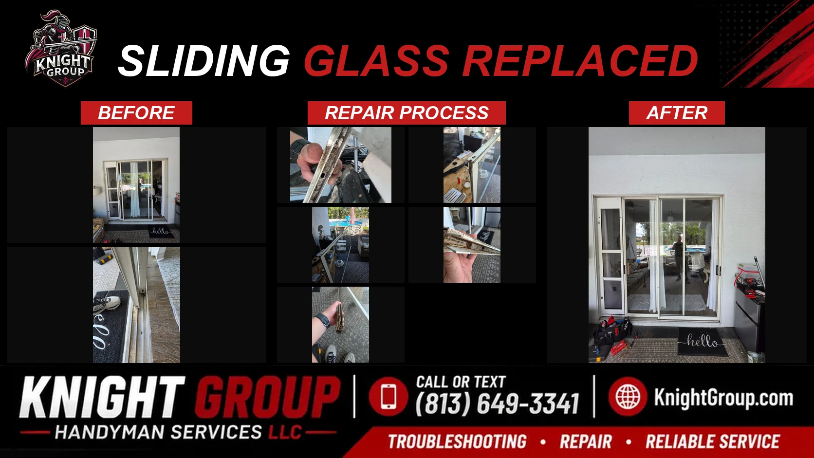 Sliding glass replaced before and after — handyman project photo in Pinellas County FL by Knight Group