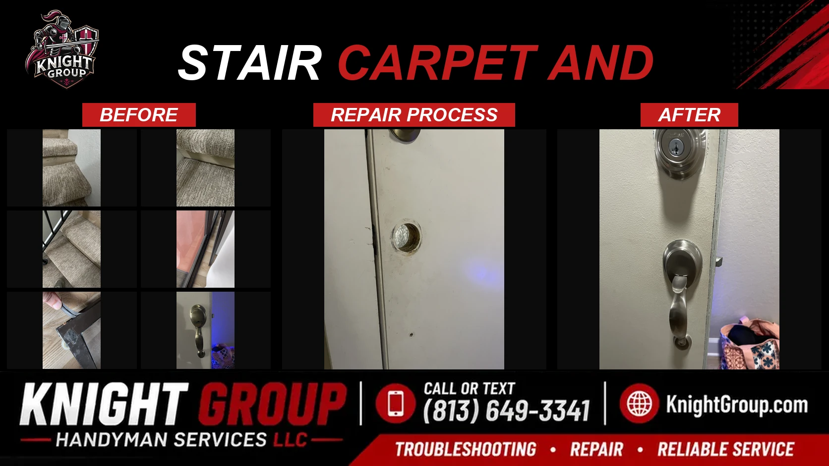 Stair Carpet and before and after — handyman project photo in Pinellas County FL by Knight Group