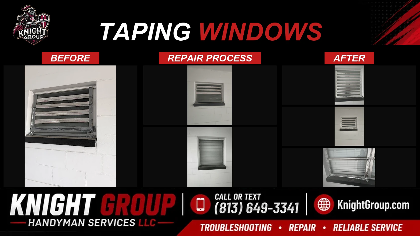 Taping Windows before and after — handyman project photo in Pinellas County FL by Knight Group