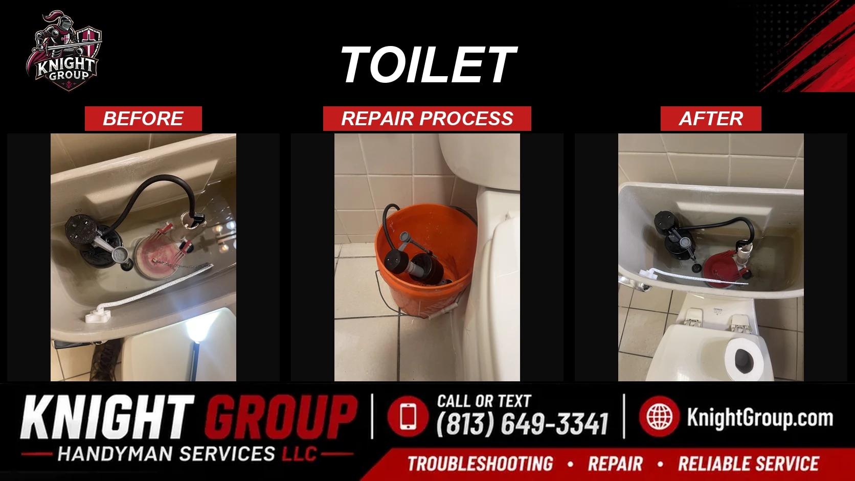 Toilet before and after — handyman project photo in Pinellas County FL by Knight Group